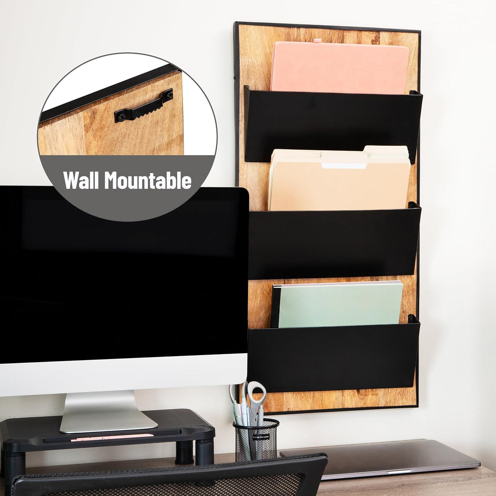 Mind Reader 3-Tier Wall-Mounted File Organizer, Wood and Metal Vertical Rack ...