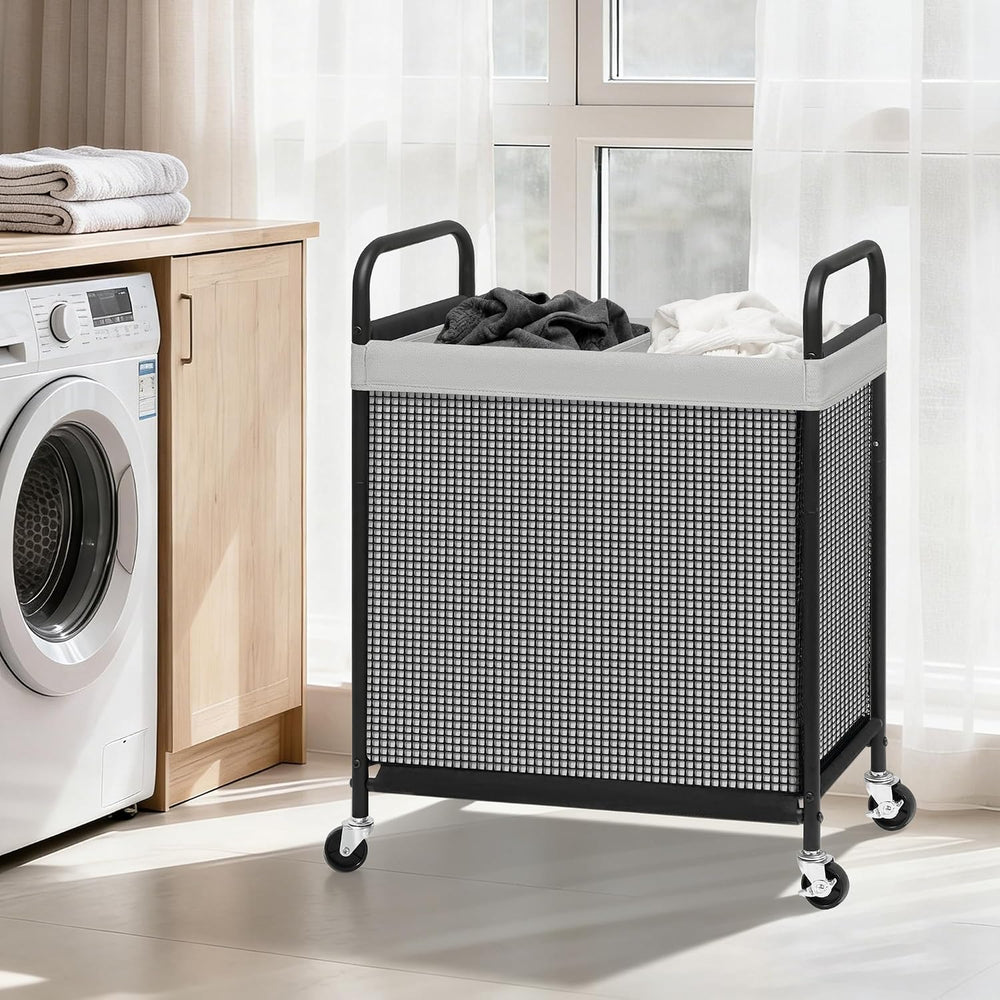 STORAGE MANIAC Rolling Laundry Hamper with Wheels 2-Section Laundry Sorter Ro...