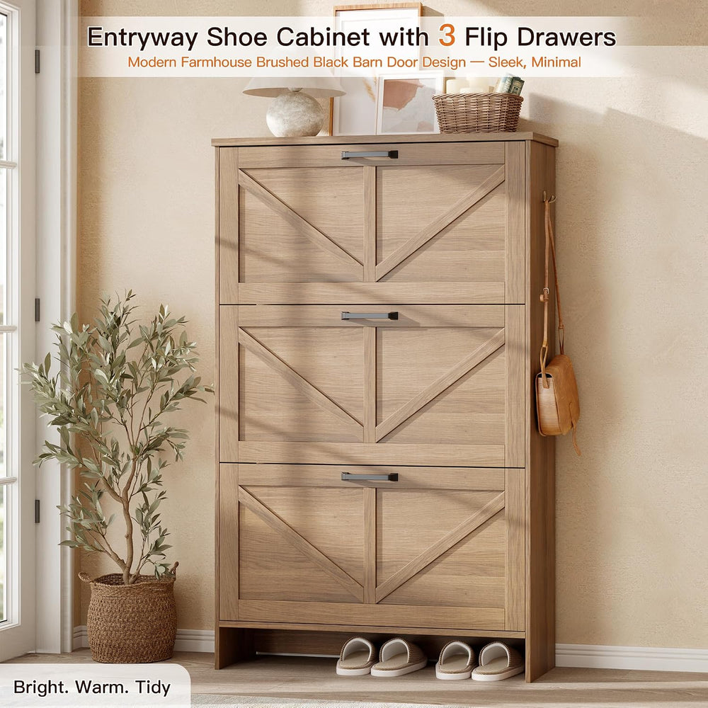 Nicetree 3-Drawer Flip Shoe Storage Tower – Slim-Profile Freestanding Rack wi...