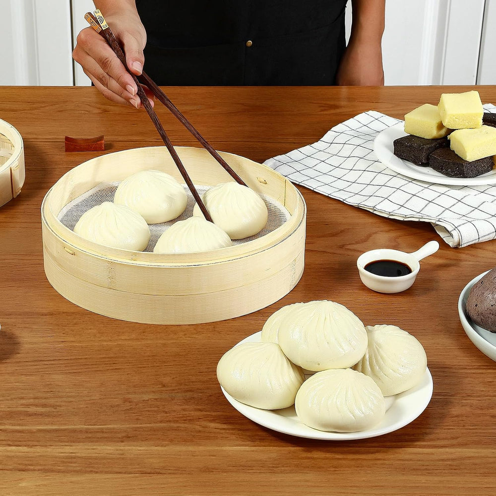 Handmade 10 inch Bamboo Steamer Basket with Reusable Cotton Liners Multi-use ...