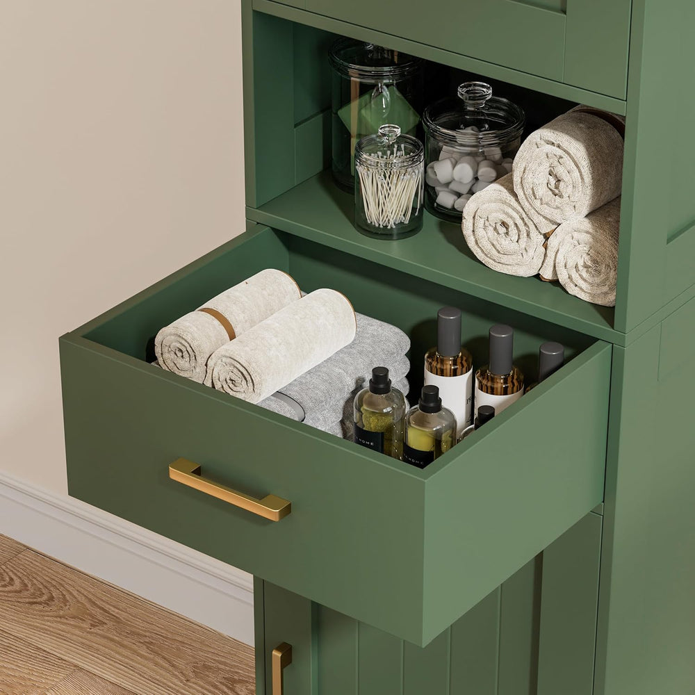 67" H Bathroom Storage Cabinet, Tall Bathroom Cabinet, Green