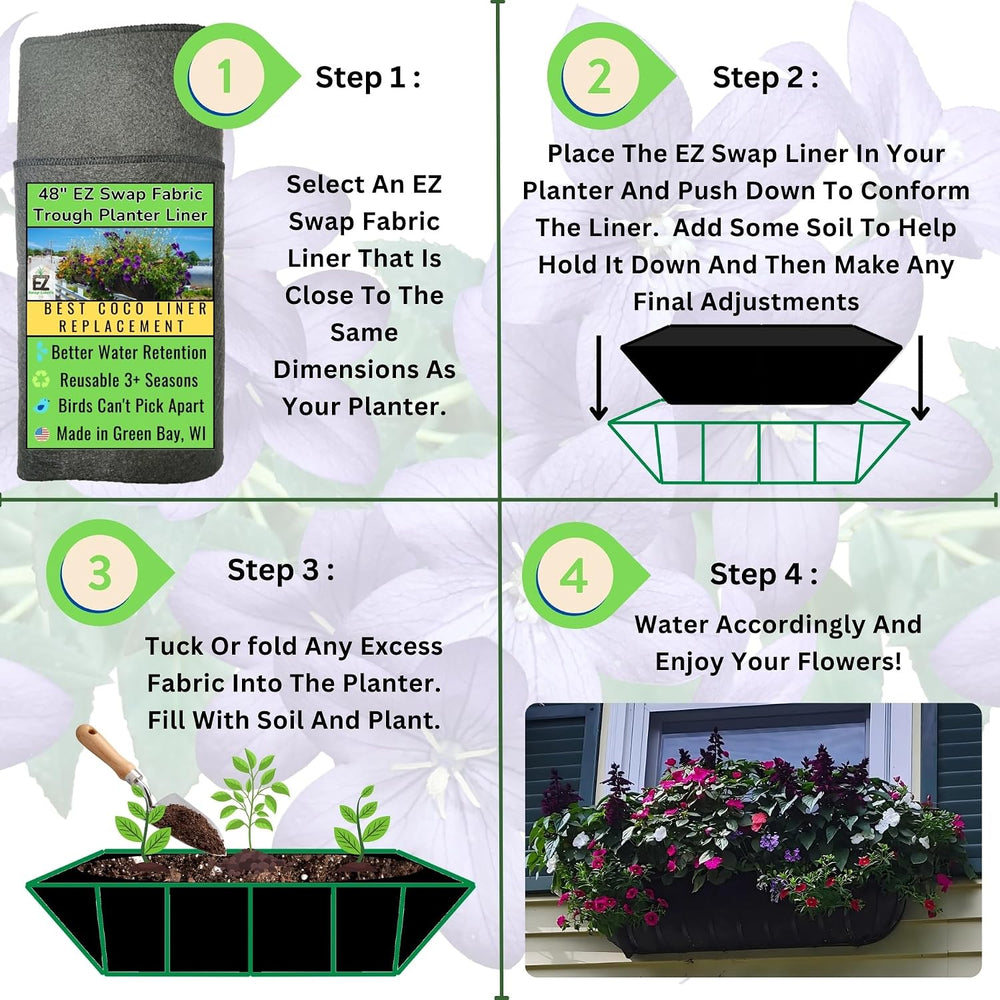 48 Inch Fabric Trough Coco Liner Replacement for Window Basket Flower Planter...
