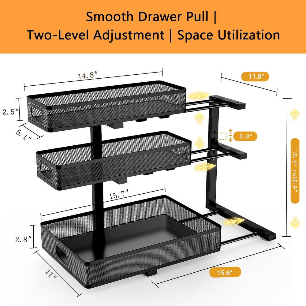 Under Sink Organizer, 2-Pack 3-tier Under Sink Storage Organizer Adjustable H...