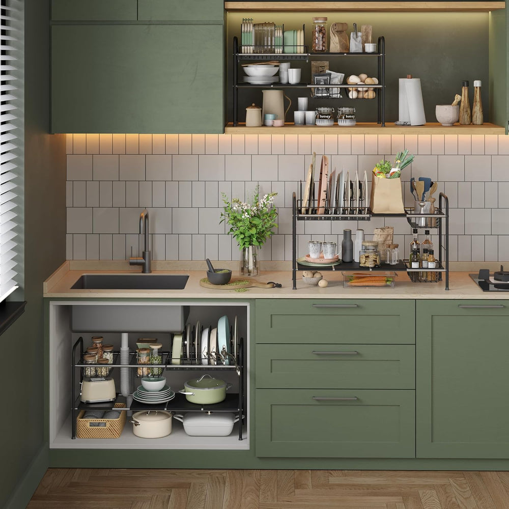 NETEL Expandable Under Sink Organizer,Pot and pan Organizer Under Cabinet