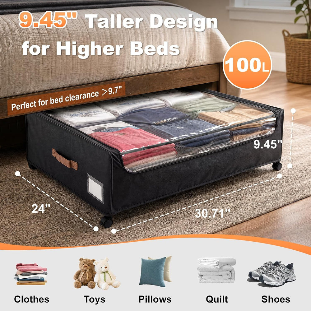 100L Extra Large Under Bed Storage with Wheels, 9.5" Extra Tall Storage Box