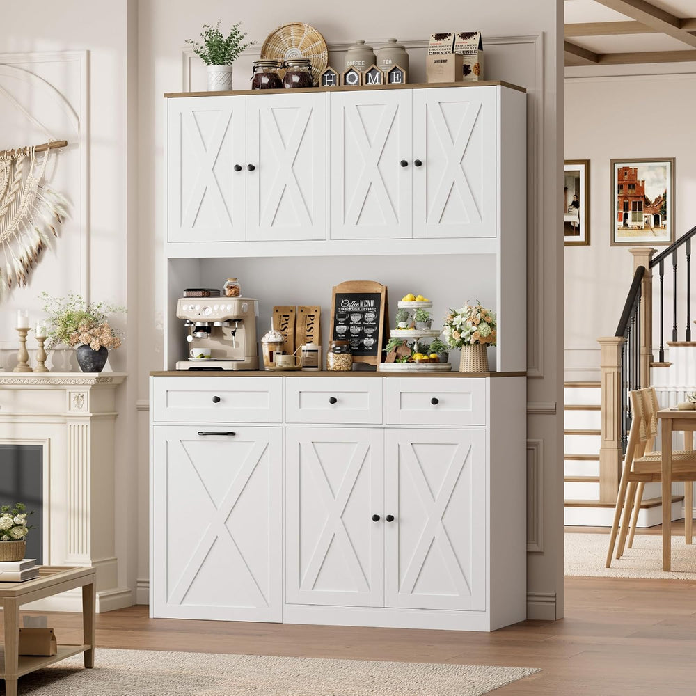HOSTACK 72" Kitchen Pantry with 13 Gallon Pull Out Trash Can Cabinet, White