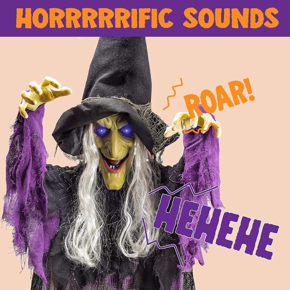 JOYIN 72” Halloween Hanging Witch Decorations Outdoor, Flying Talking Ghost D...