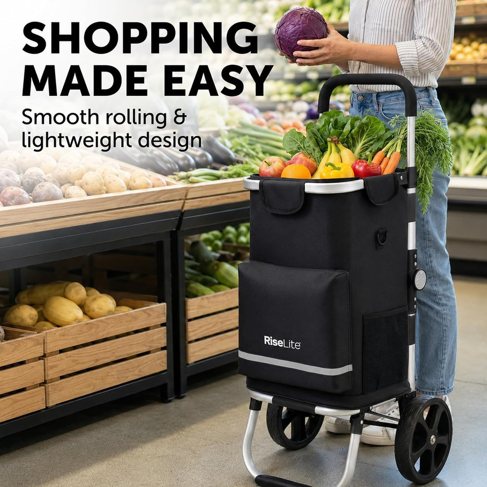 Lightweight Foldable Shopping Cart, 55L Grocery Cart with Cooler Pocket