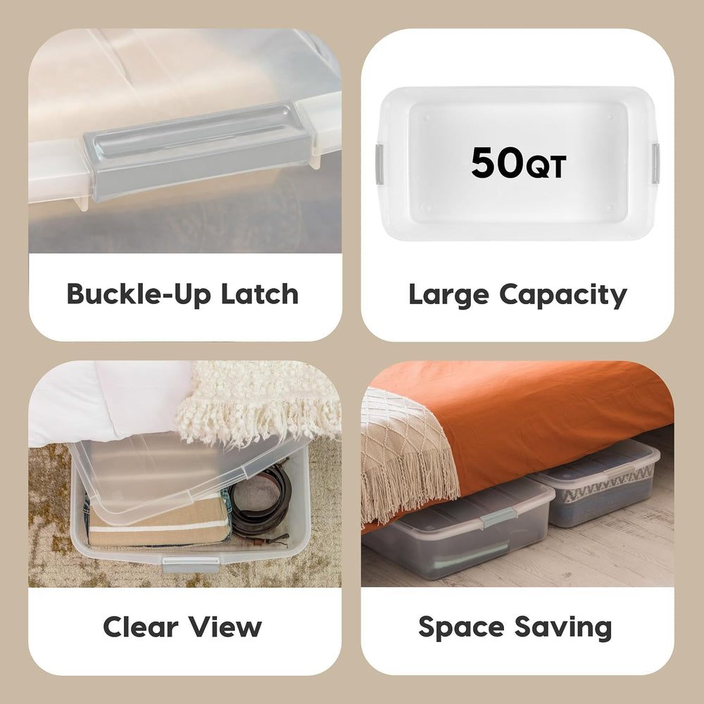 IRIS USA 50 Qt. Long Under Bed Storage Bin with Lids, Clear