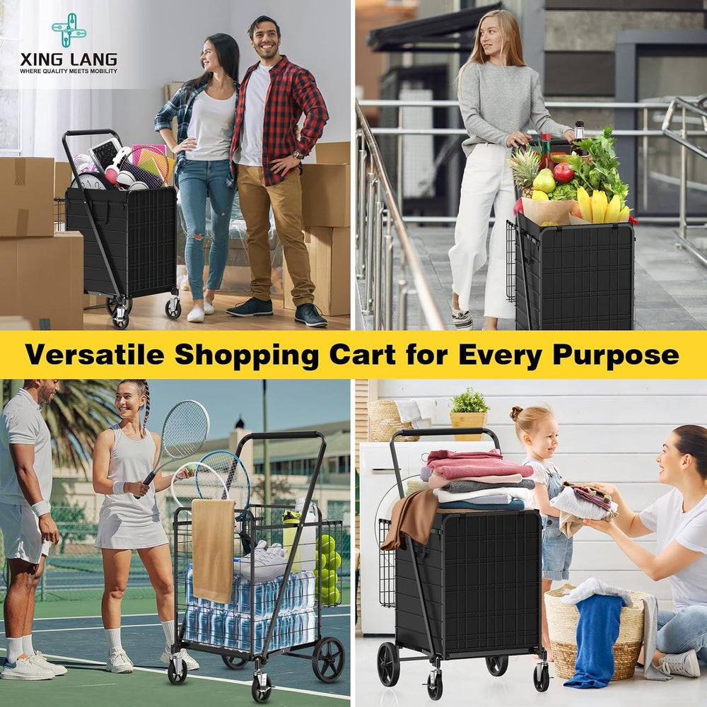 5.0 Cu Ft Folding Shopping Cart with 360° Braked Swivel Wheels