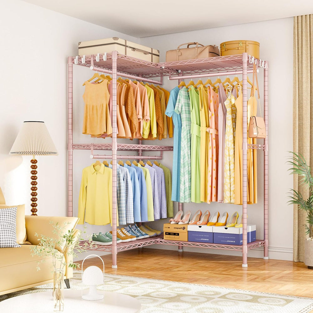 ULIFHOME E15 Garment Rack L Shaped Clothes Rack for Corner,Freestanding Cloth...