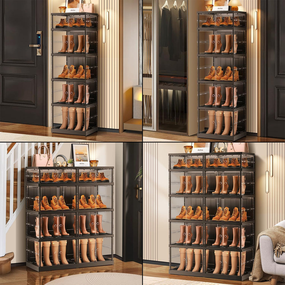 CIMLORD 5-Tier Foldable Shoe Rack Organizer for Boots, 10 Pairs, Black