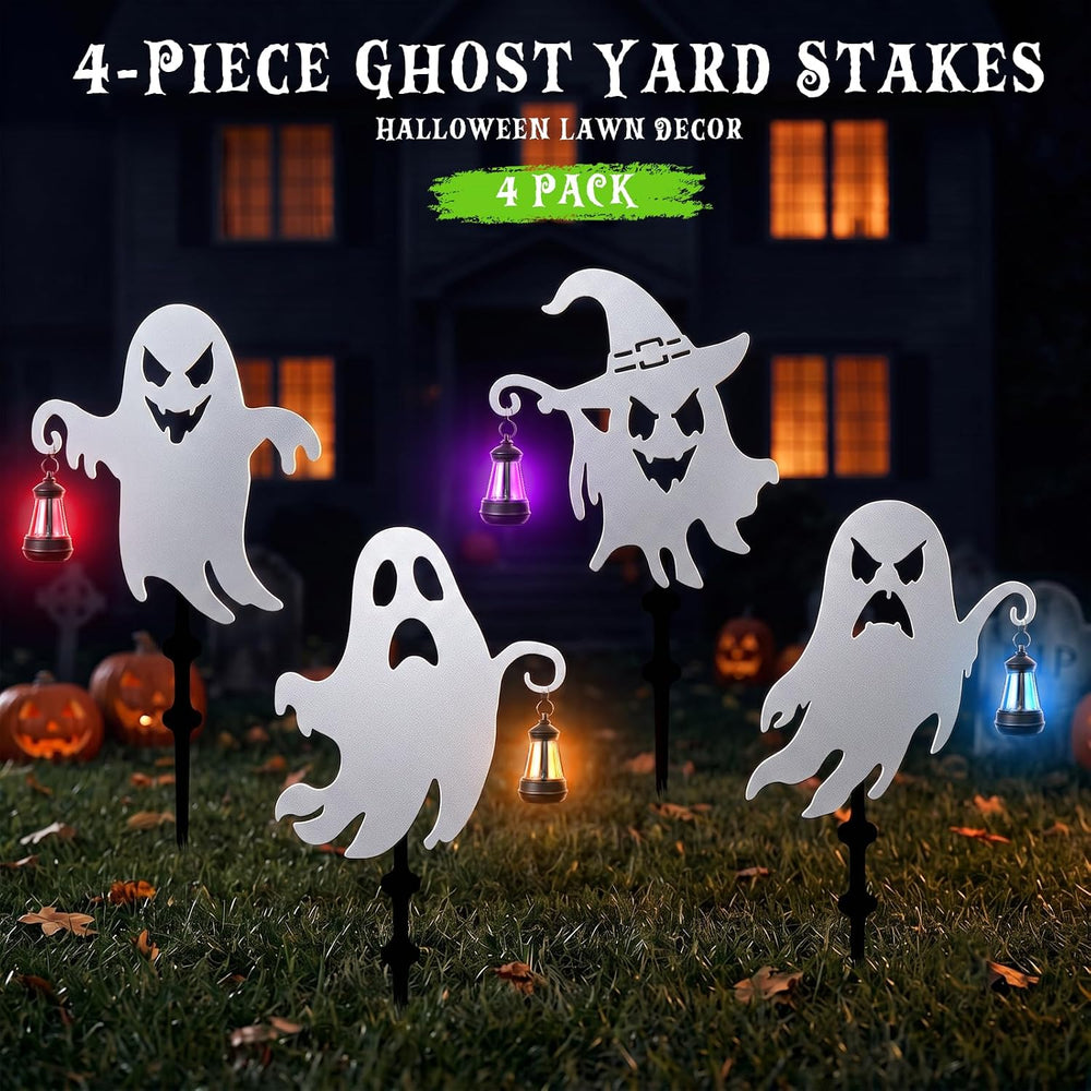 Halloween Ghost Garden Stakes, 4-Pack Solar Lighted Yard Decor
