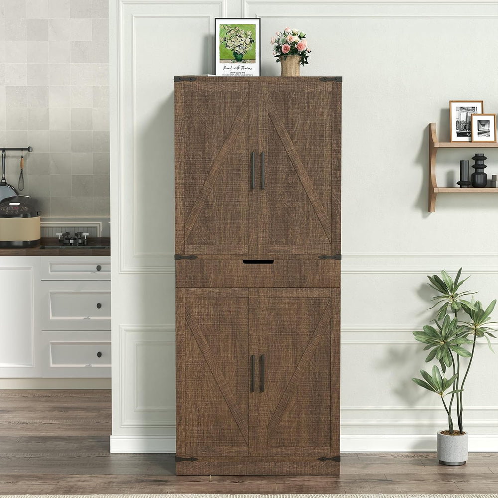 72" Kitchen Pantry Storage Cabinet with Doors and Shelves, Wood Farmhous...