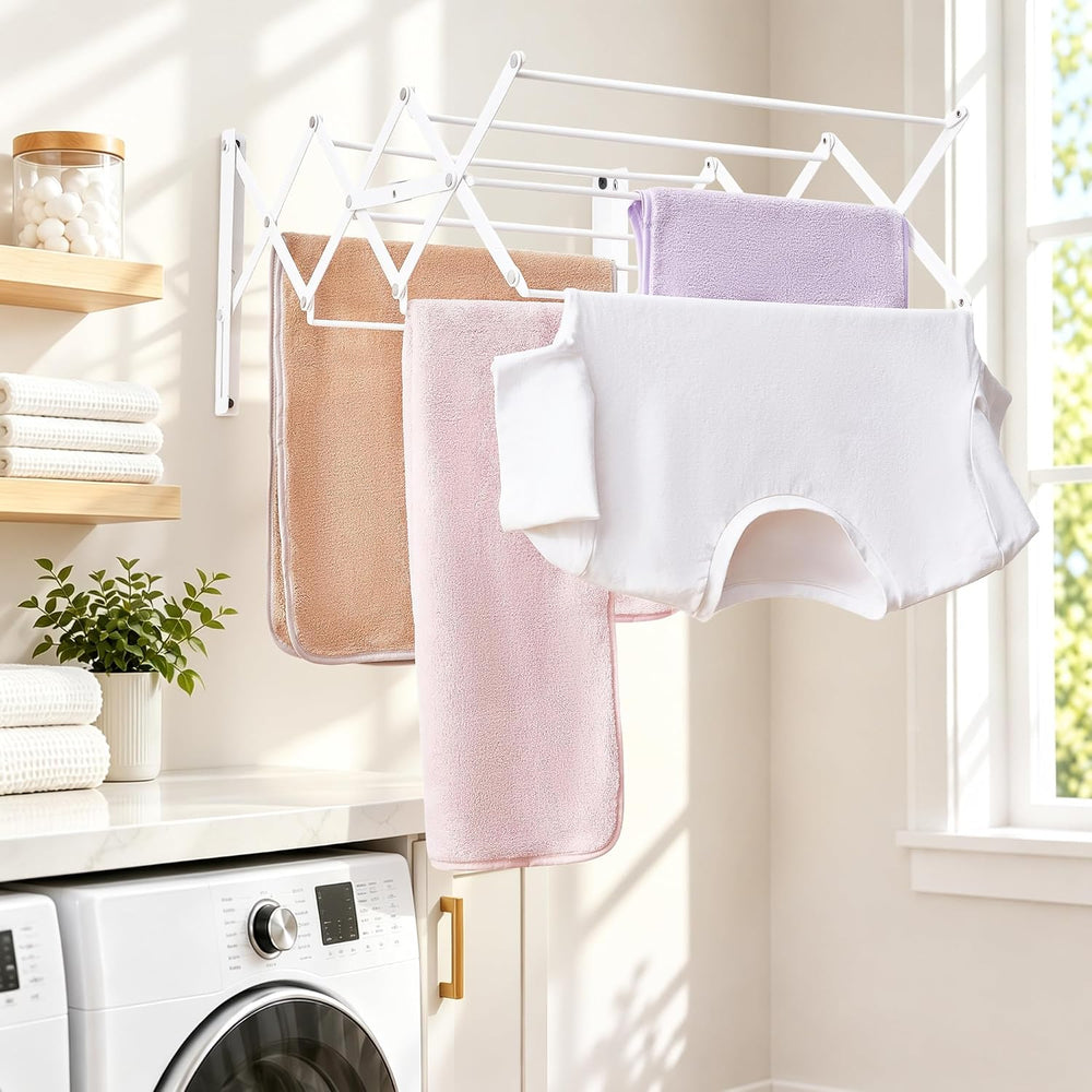 STORAGE MANIAC Wall Mounted Clothes Drying Rack Foldable Laundry Rack