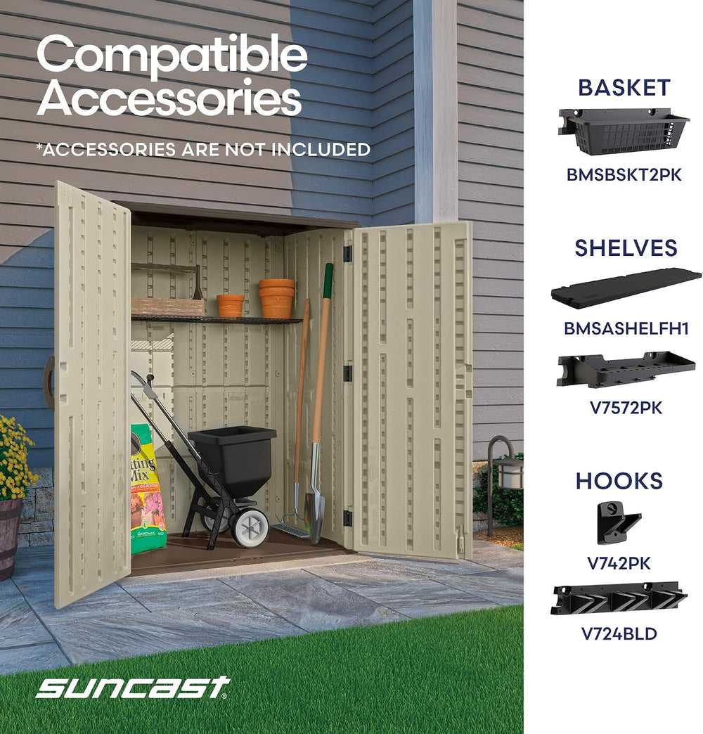 Suncast Outdoor Storage Shed, Water Resistant Resin Vertical Outdoor Storage ...
