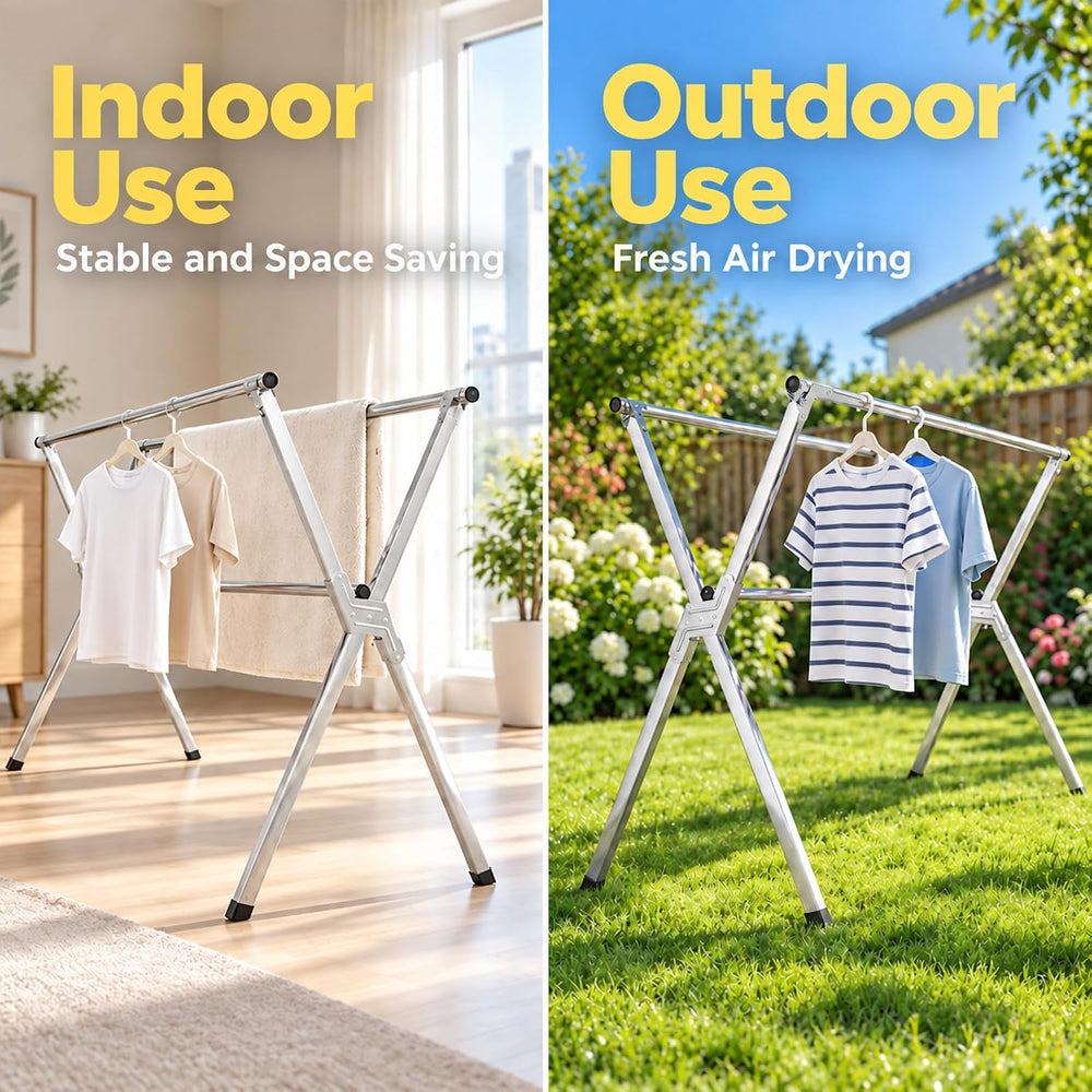 Clothes Drying Rack with 20 Hooks, Extendable for Indoor & Outdoor