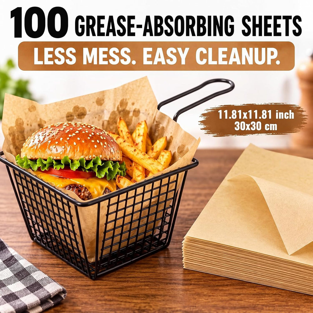 24 Pack French Fry Baskets with Handles and 100 Paper Liners