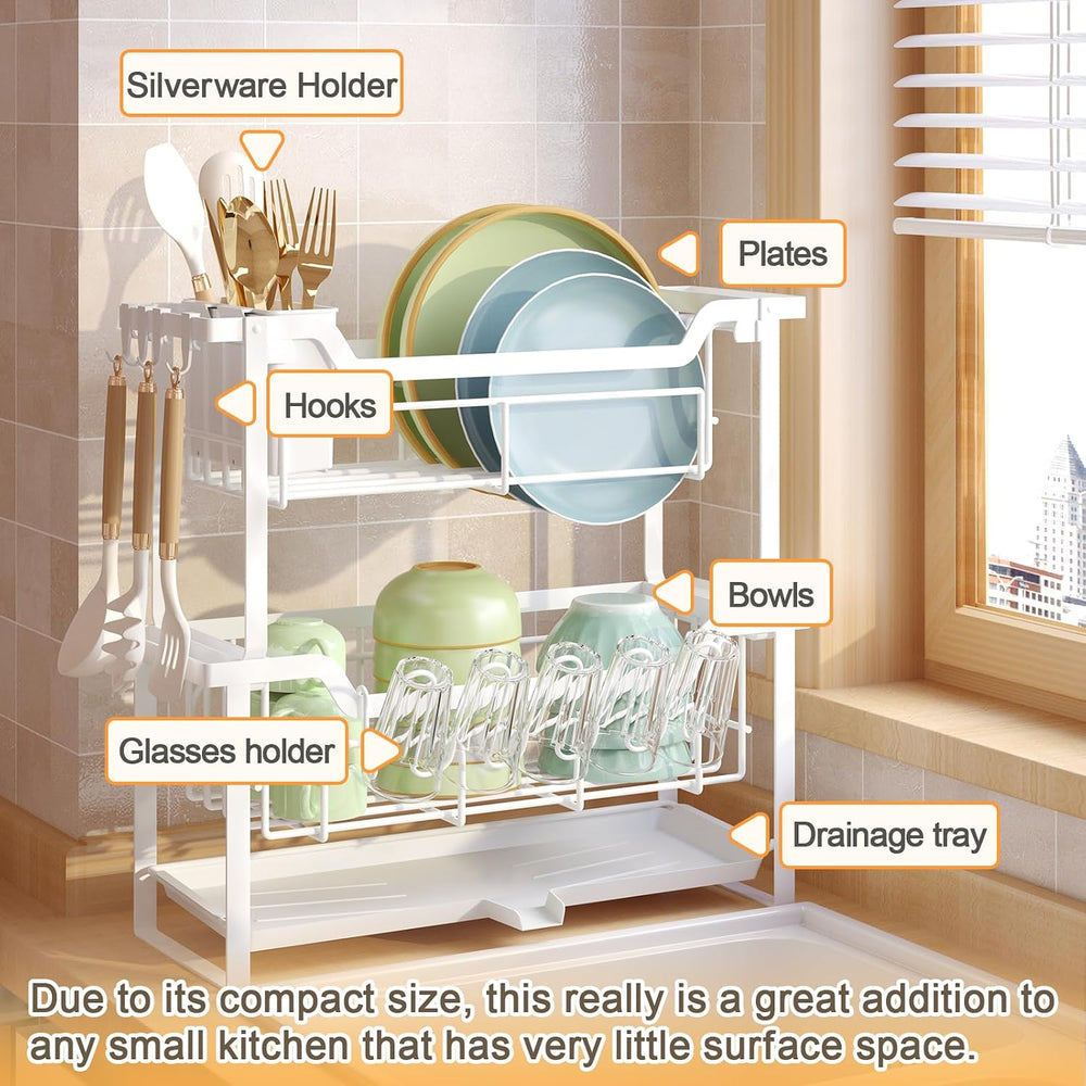 Dish Rack with Drainboard, Organizes Dishes and Bathroom Items