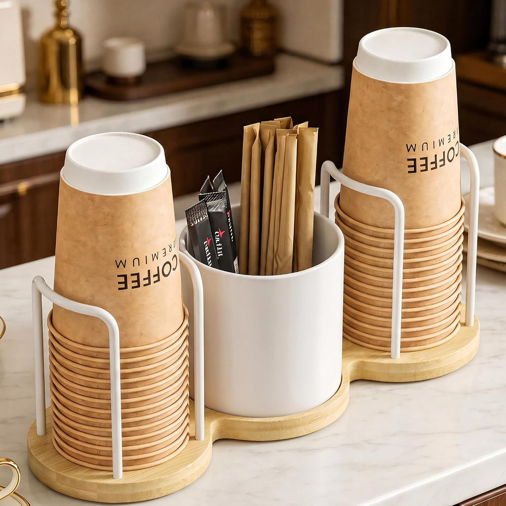 Coffee Station Organizer with Straw & Stirrer Storage Caddy for Cups Lids...