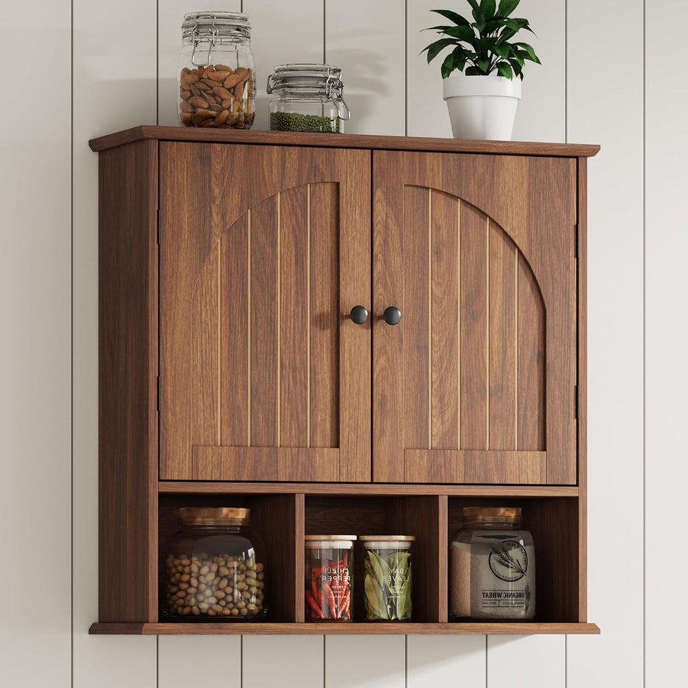 ChooChoo Bathroom Wall Cabinet, Wooden Cabinet with Doors and Open Cubbies
