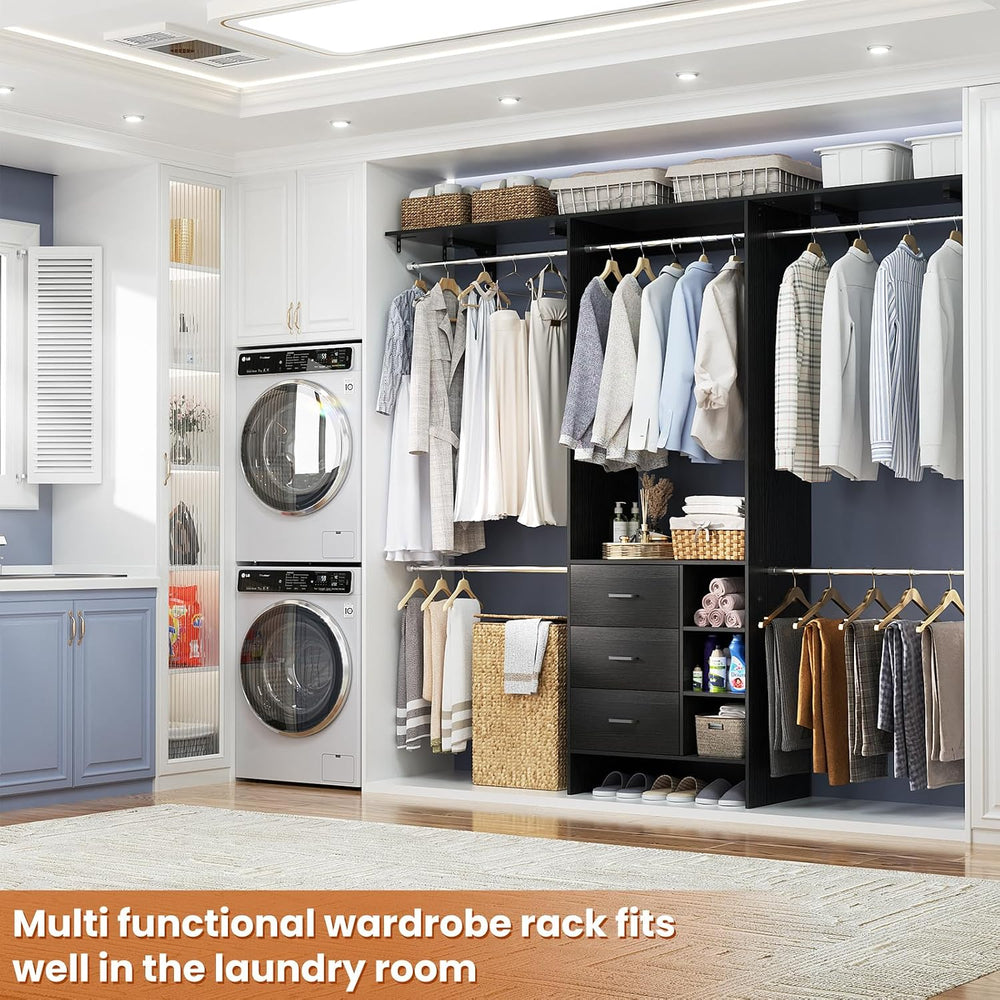 Aheaplus Closet System, Closet Organizer with 3 Wooden Drawers, 8FT Closet Or...