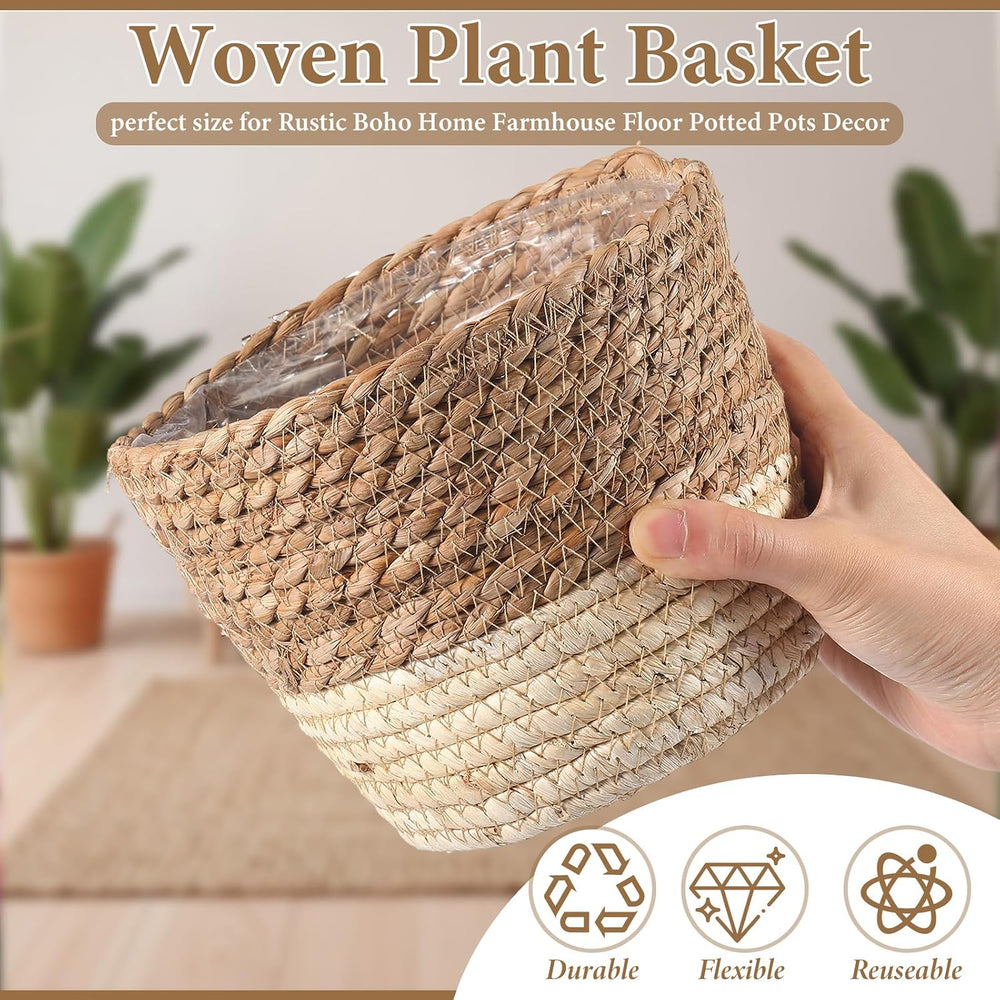 AceOrbit 12 Pcs Wicker Plant Basket Bulk with Liners,Mixed,Minimalist