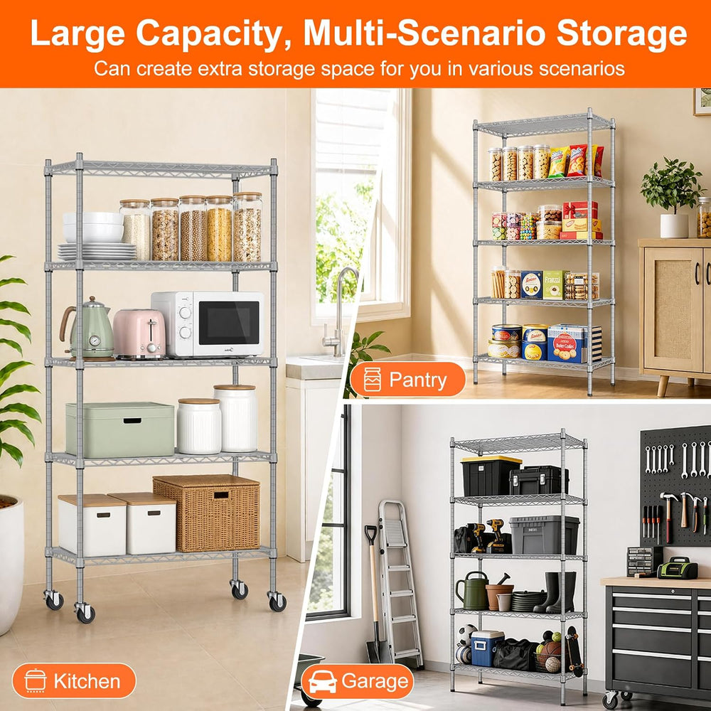 5 Tier Wire Shelving Unit, 61" H Heavy Duty Metal Storage Shelves