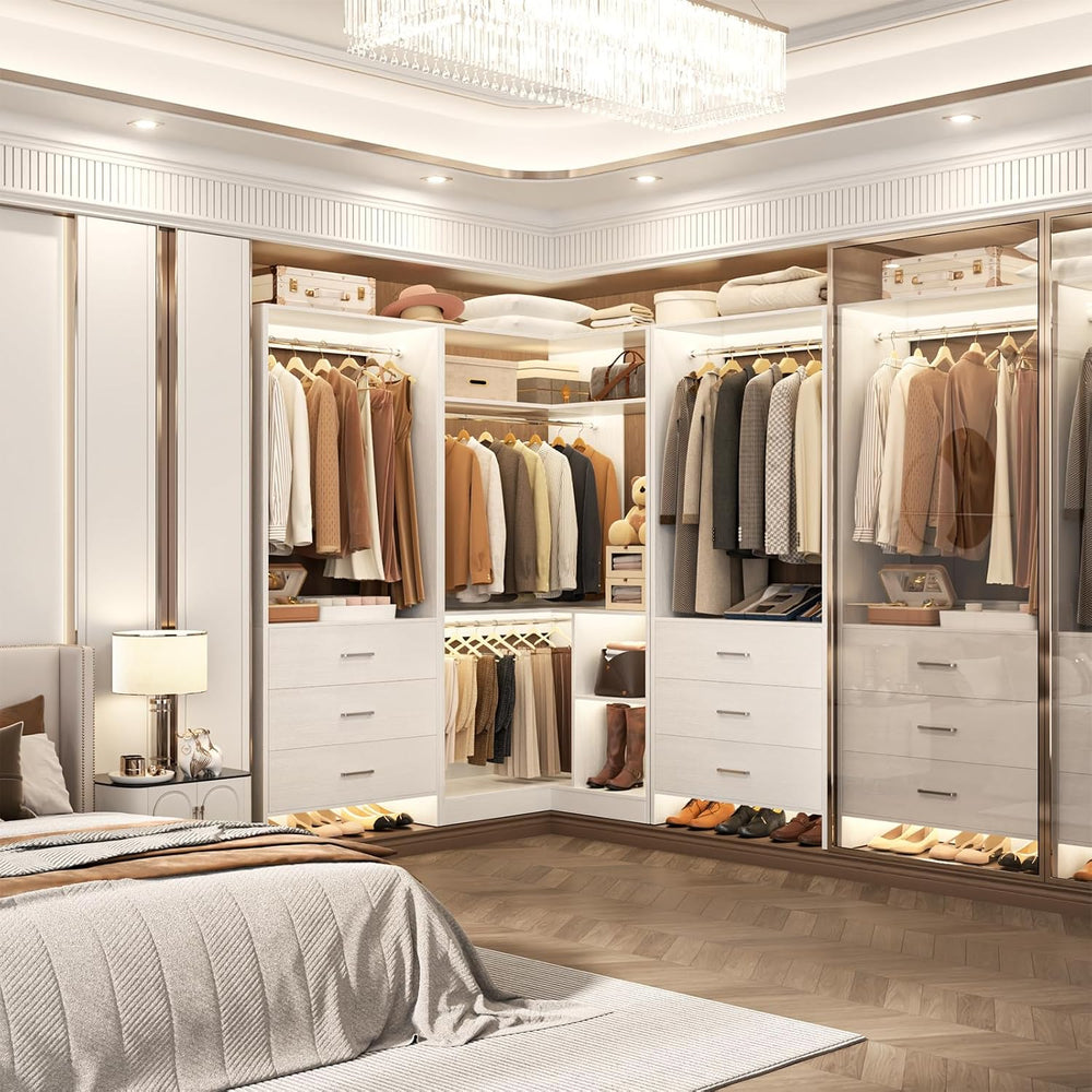 Aheaplus Closet System with 6 Drawers, 4 Hanging Rods & Corner Tower, Cor...