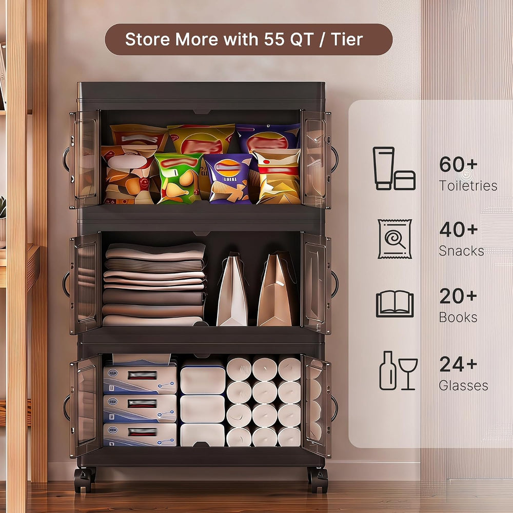 165QT Stackable Storage Bins with Lids, Collapsible Storage Cabinet
