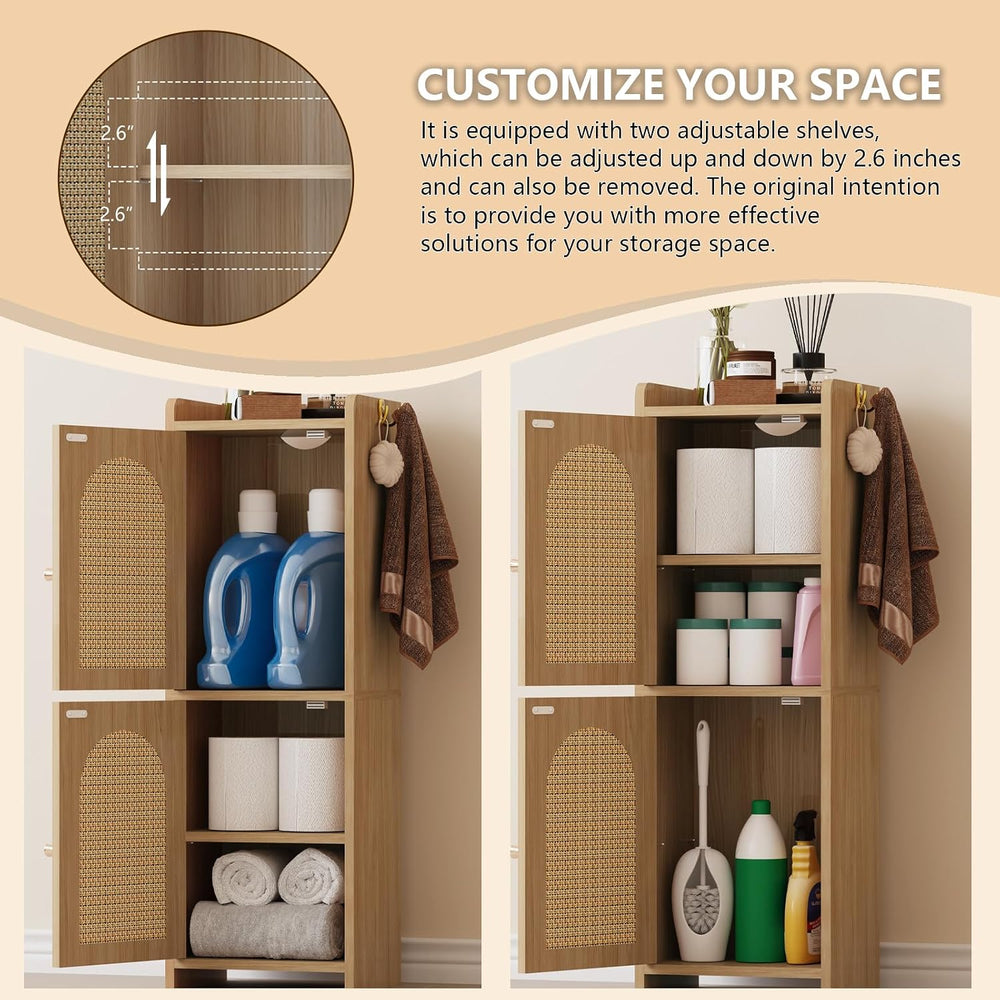 Arbuxzuy Rattan Bathroom Storage Cabinet with 2 Doors and Adjustable Shelf