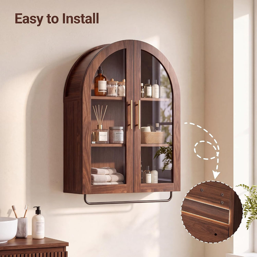 23.6"Arched Bathroom Wall Cabinet with Towel Bar & Adjustable Shelf,...