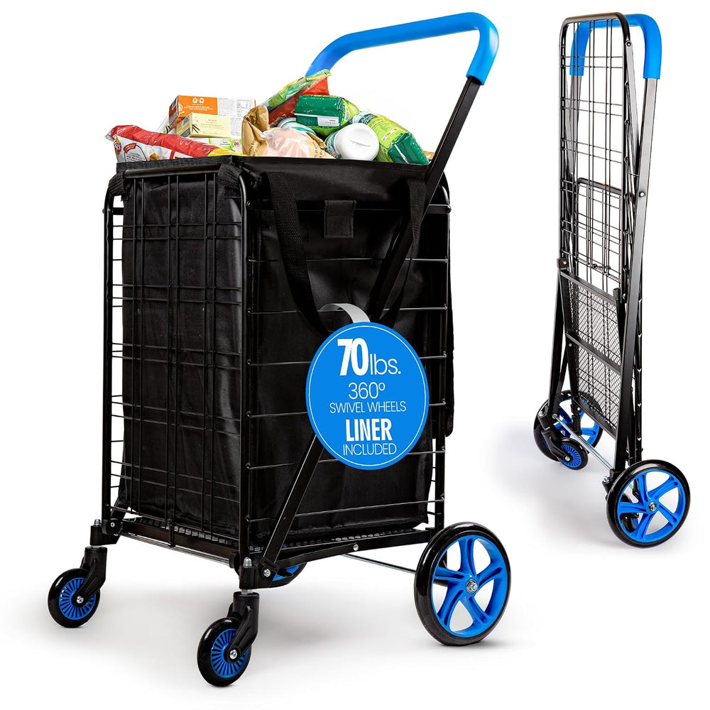 SereneLife Small Compact Folding Shopping Cart with Removable Waterproof Line...