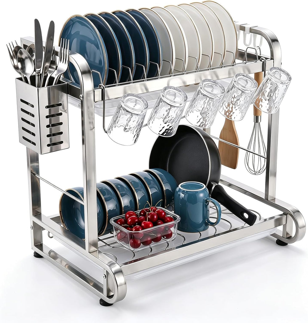 PureBox 2 Tier Dish Drying Rack for Kitchen Counter, Heavy Duty Stainless Ste...