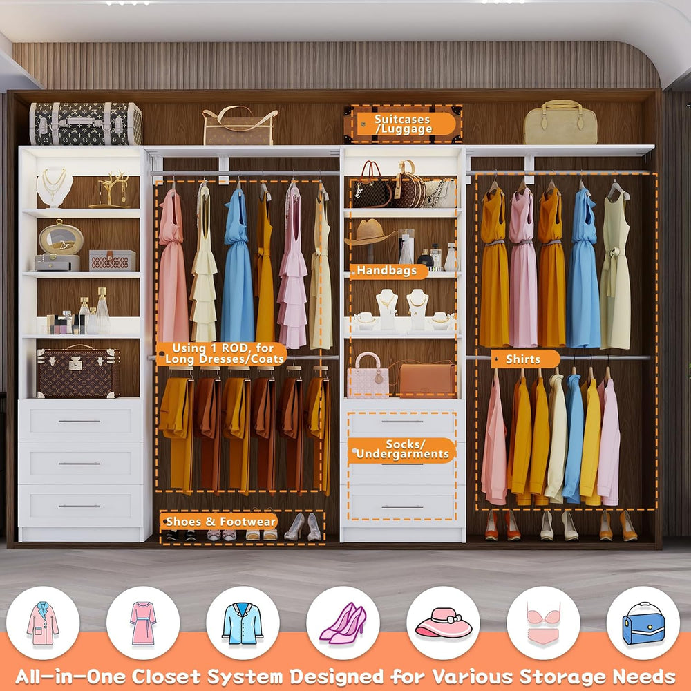 Closet System with 6 Drawers, 6FT-12FT Modular Closet Organizer System with 7...