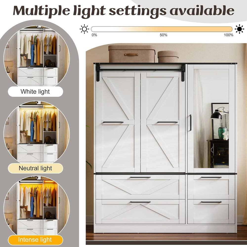 PAKASEPT Armoire Wardrobe Closet with w/Folding Sliding Barn Door (9 Doors)