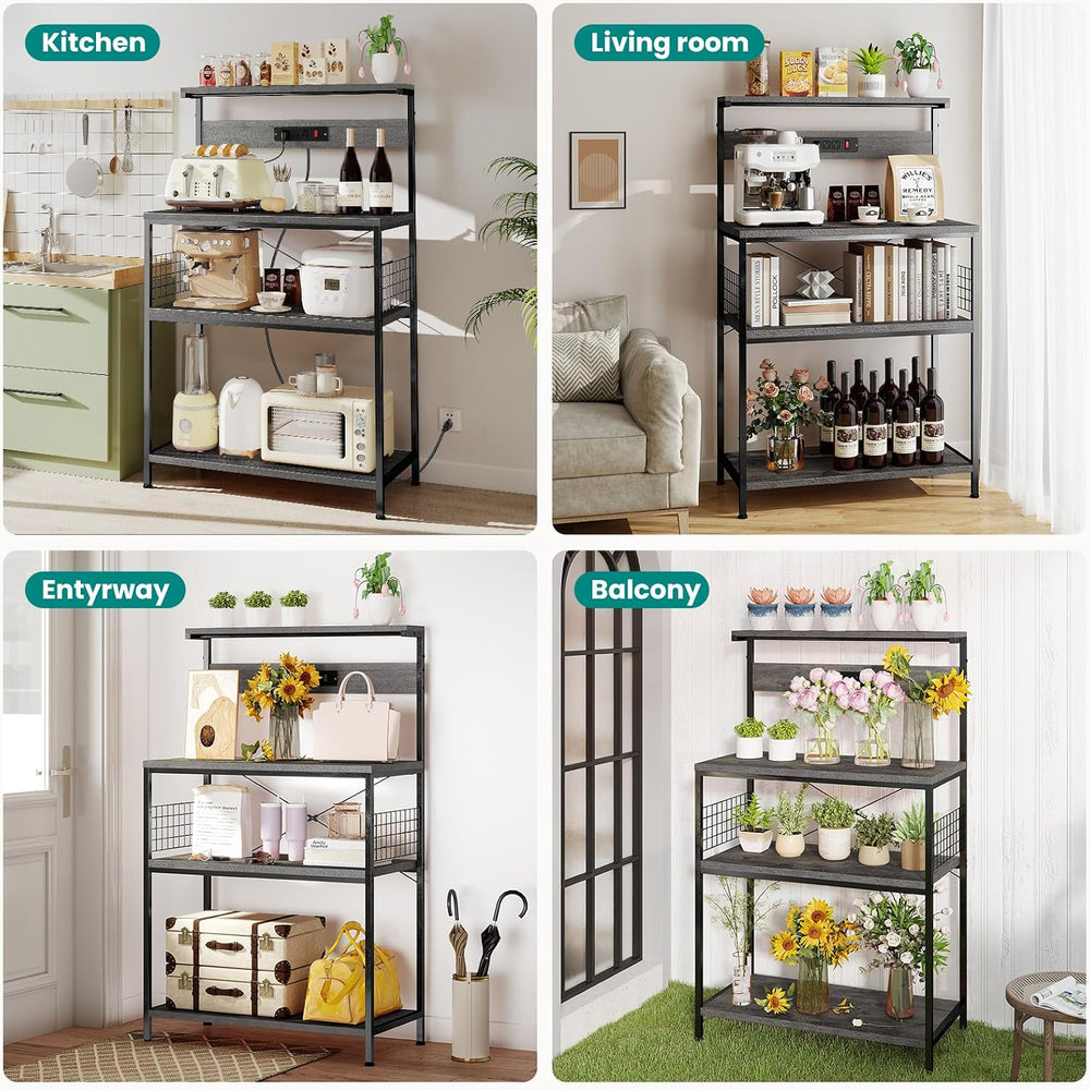 OLIXIS Standing Bakers Rack with Power Outlet, 23.6 Inch Microwave Stand