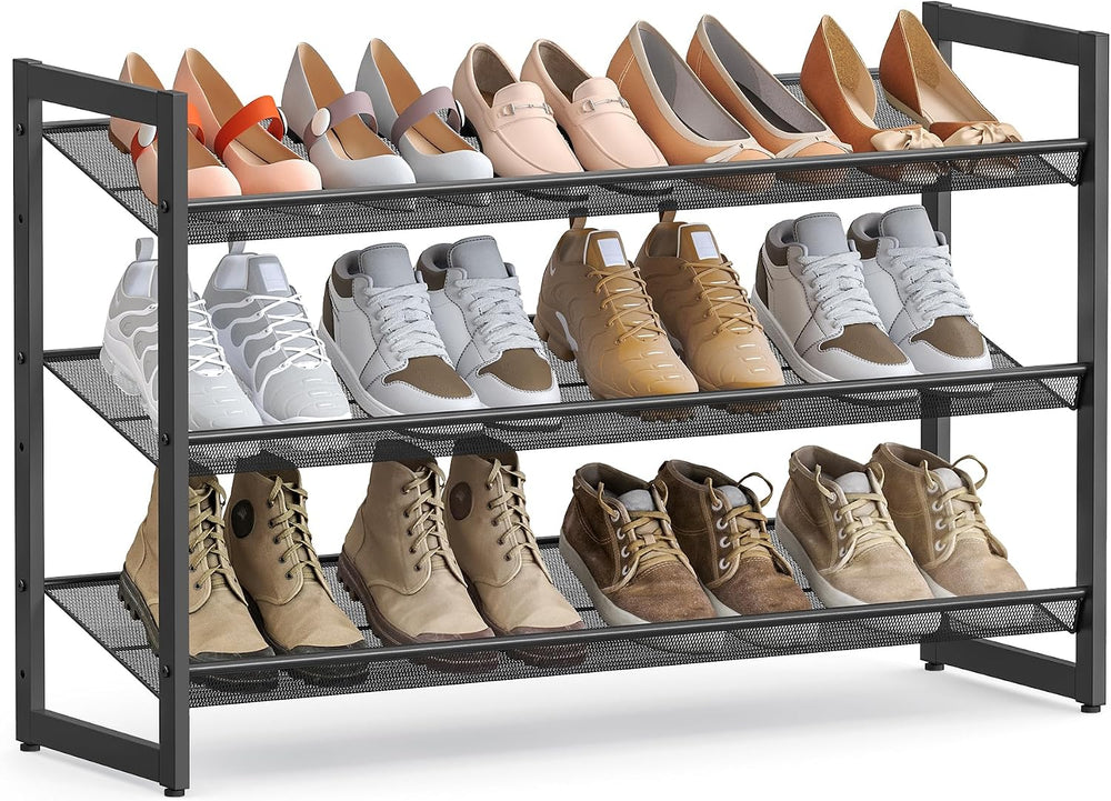 SONGMICS Metal Shoe Rack, 3-Tier Shoe Organizer, Holds 9-12 Pairs