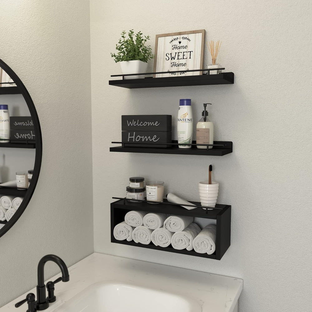 WOPITUES Floating Shelves for Wall with Cube Shelf, Wall Shelves with Metal R...