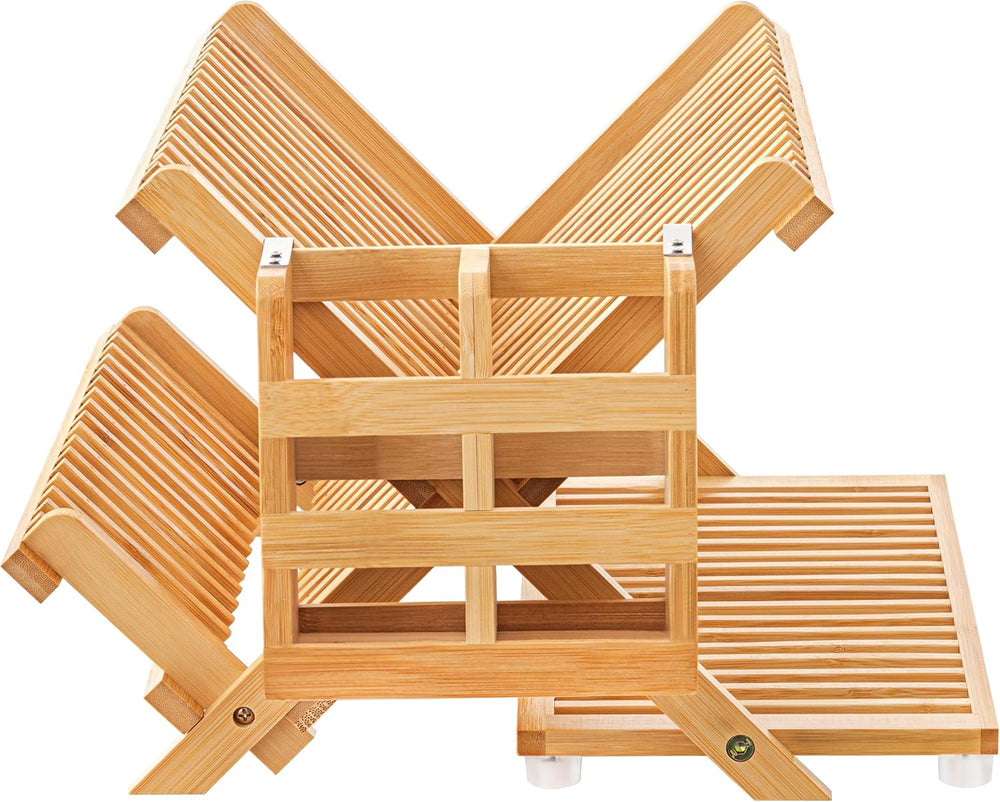 Bamboo 3 Tier Dish Drying Rack with Utensil Holder