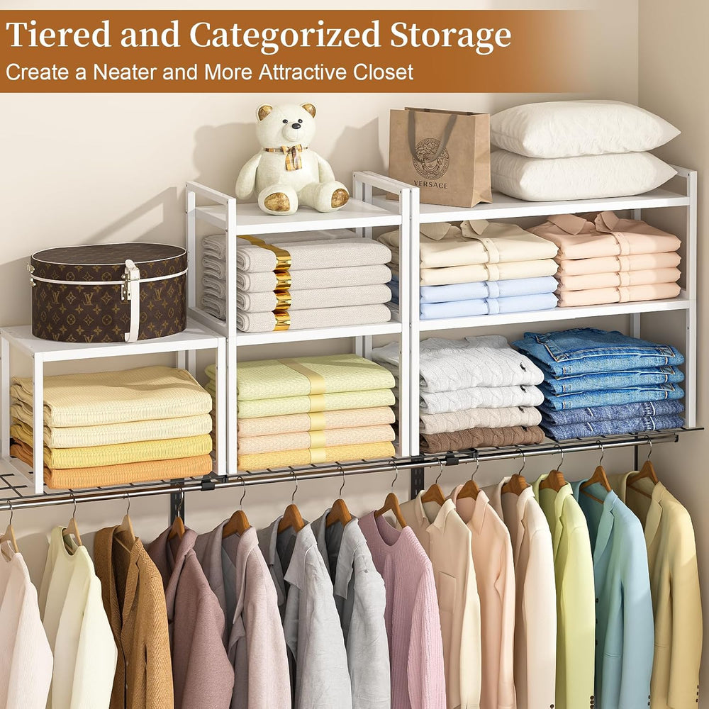 2 Pack Expandable Closet Organizers and Storage Shelves, Stackable Adjustable...