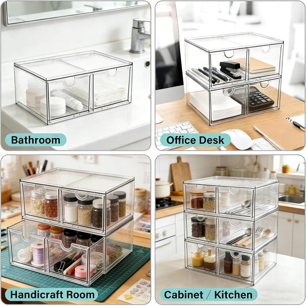 Prsildan 6 Small Drawers Stackable Storage Drawer Clear Acrylic Organizer