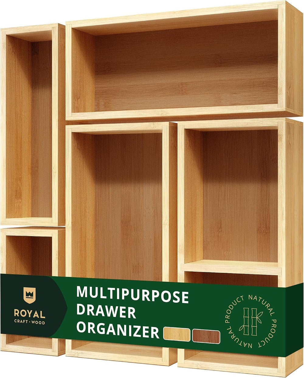ROYAL CRAFT WOOD 5-Piece Bamboo Drawer Organizer Set – Multi-Use Storage Trays