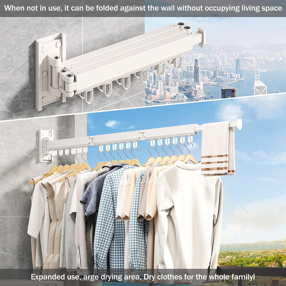 Wall Mounted Foldable Clothes Drying Rack, Heavy Duty 3-Fold Laundry Airer wi...