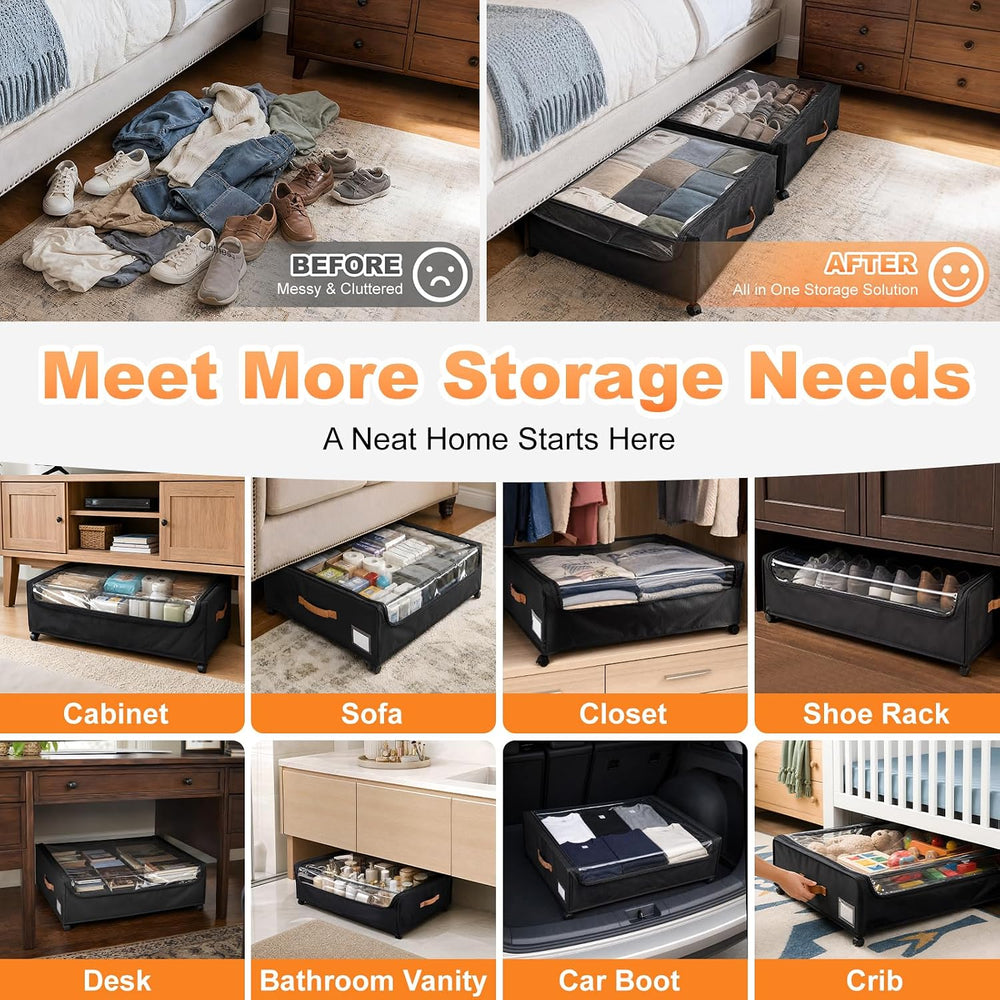 100L Extra Large Under Bed Storage with Wheels, 9.5" Extra Tall Storage Box