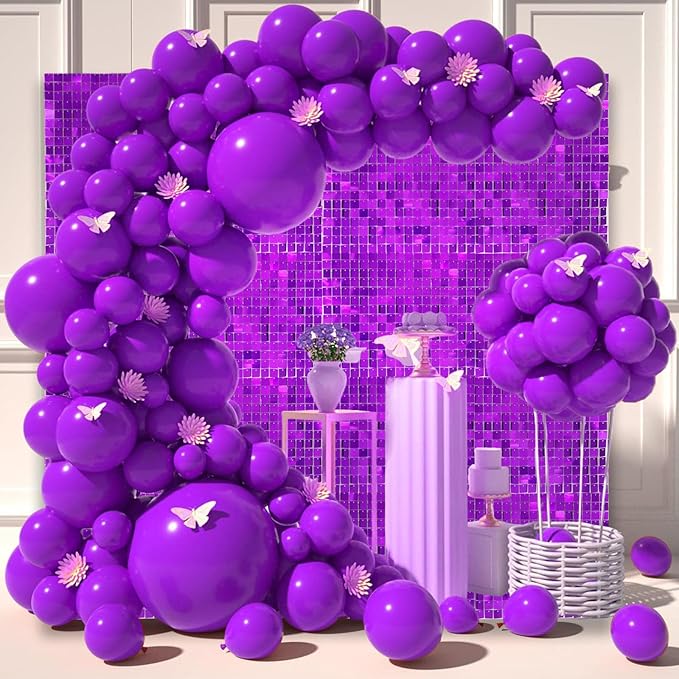 12PCS Purple Shimmer Wall Backdrop, Square Sequin Photo Backdrops Panel, Glit...