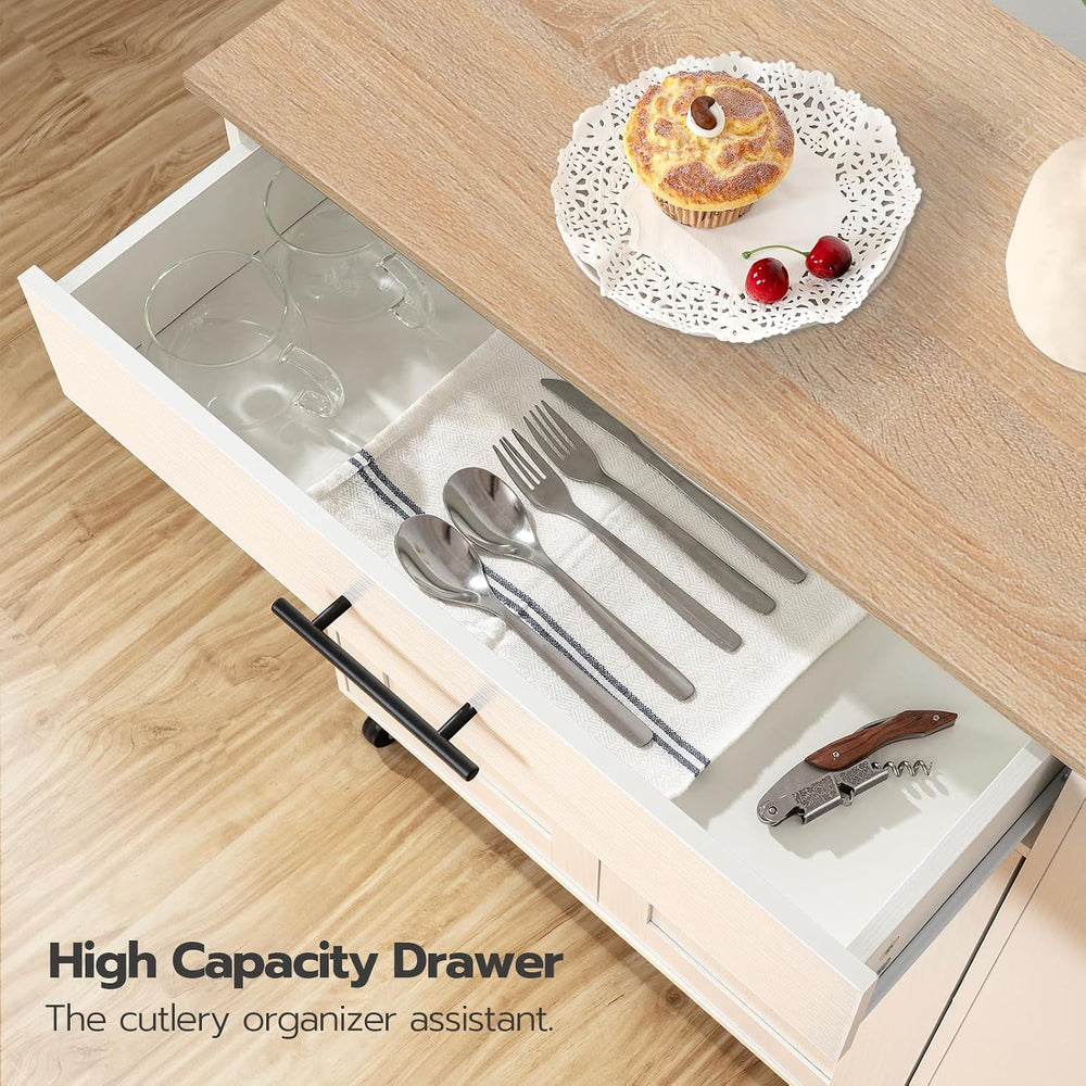 HOOBRO Kitchen Island with Power Outlet, Kitchen Storage Island with Spice Ra...