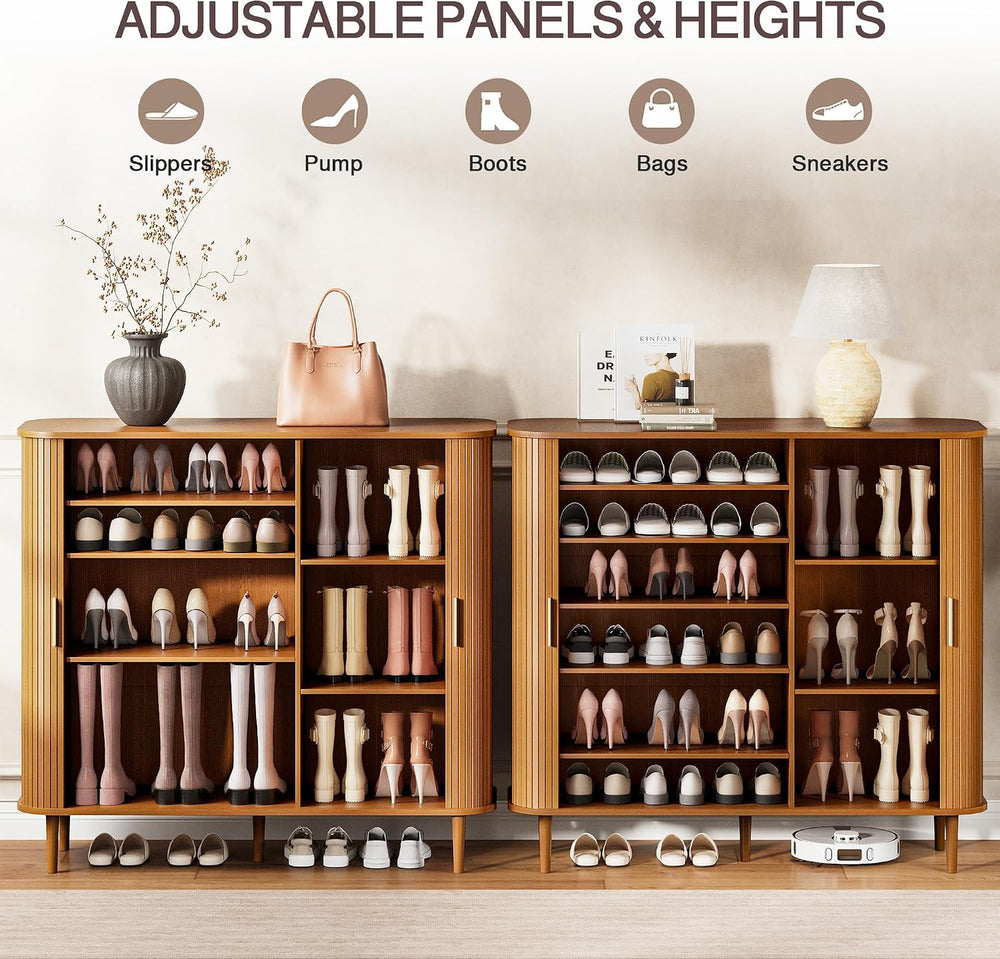 DHH Shoe Storage Cabinet with Sliding Door, 6-Tier Shoe Cabinet with Adjustab...