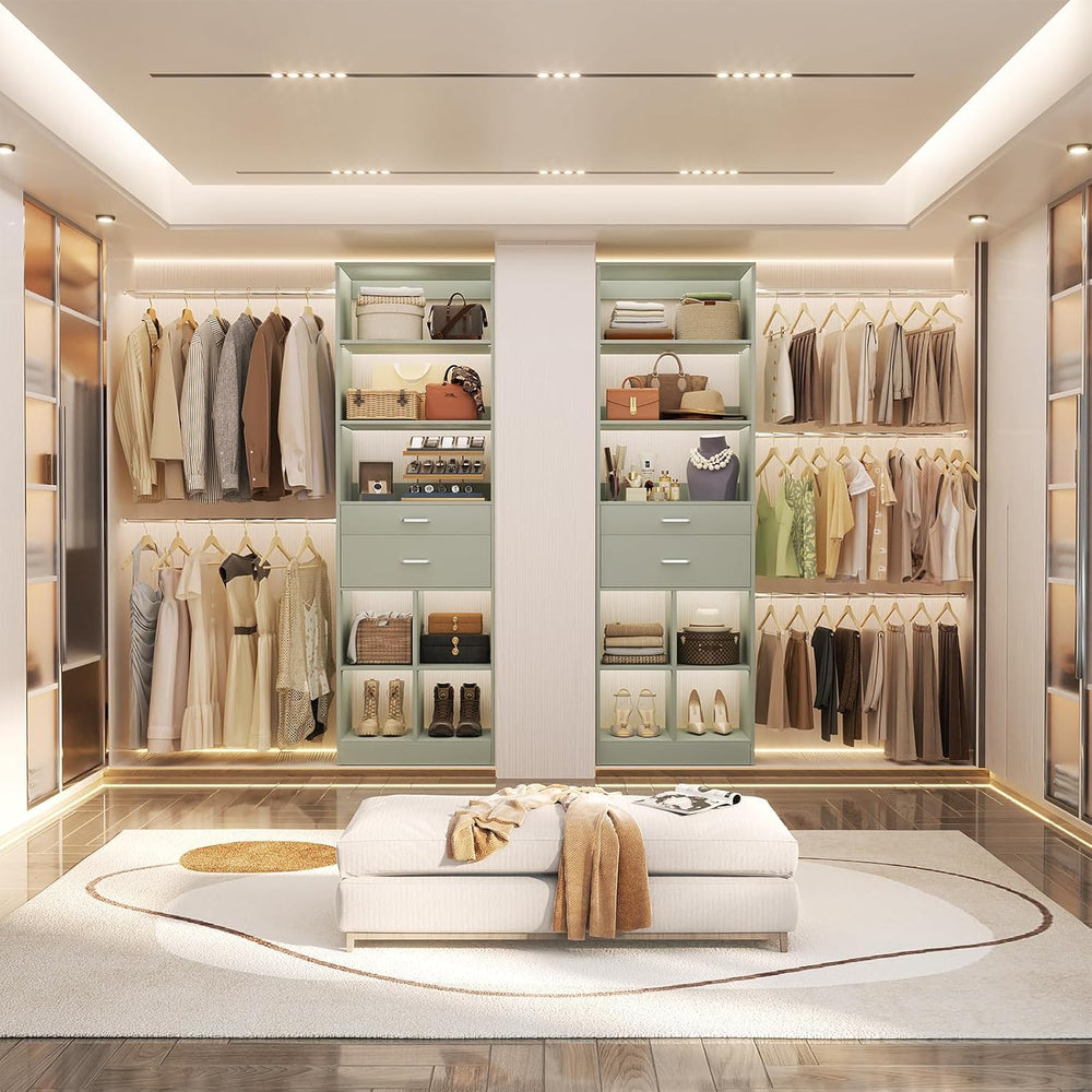 Besiost Closet System, 4-8 FT Closet Organizer Tower with 2 Wooden Drawers an...