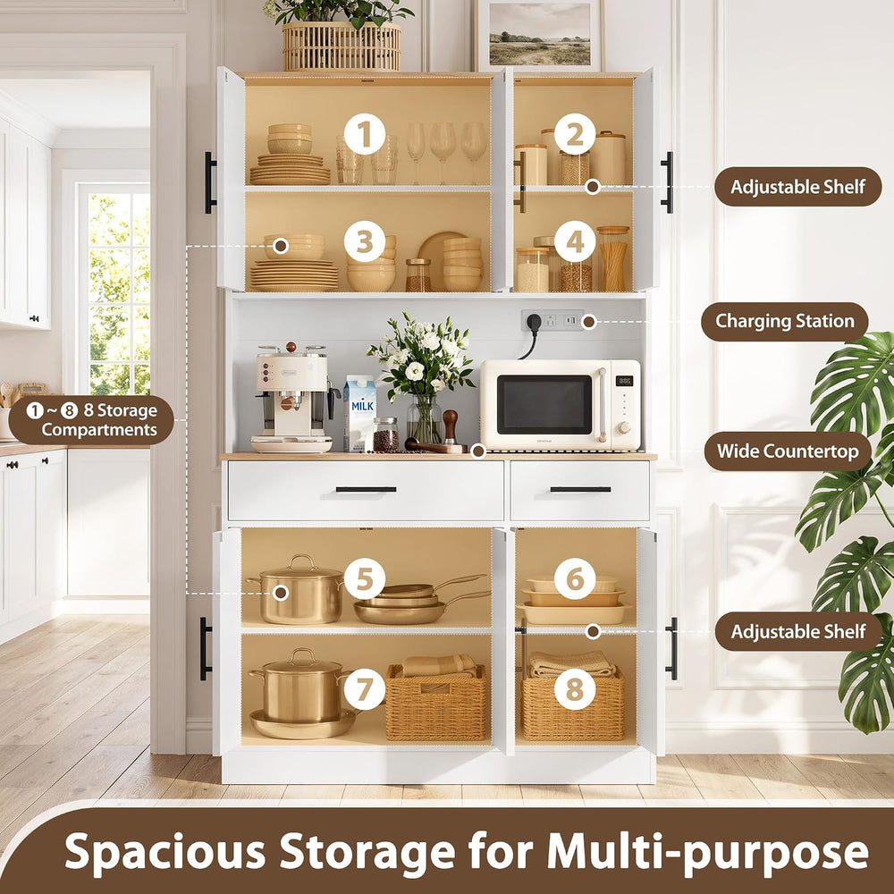 Nuturelly 70" H Kitchen Pantry Cabinet, Farmhouse Storage Cabinet, White